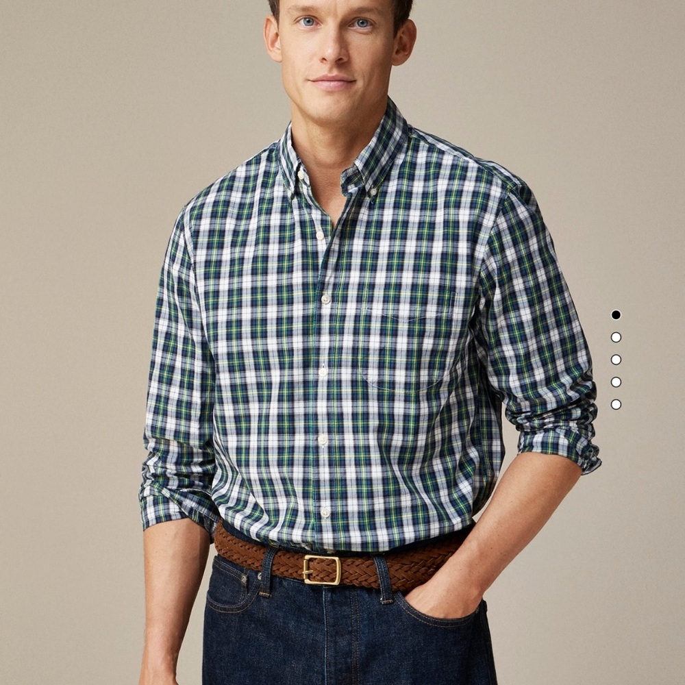 J. Crew Secret Wash Cotton Poplin Plaid Shirt Mens Small